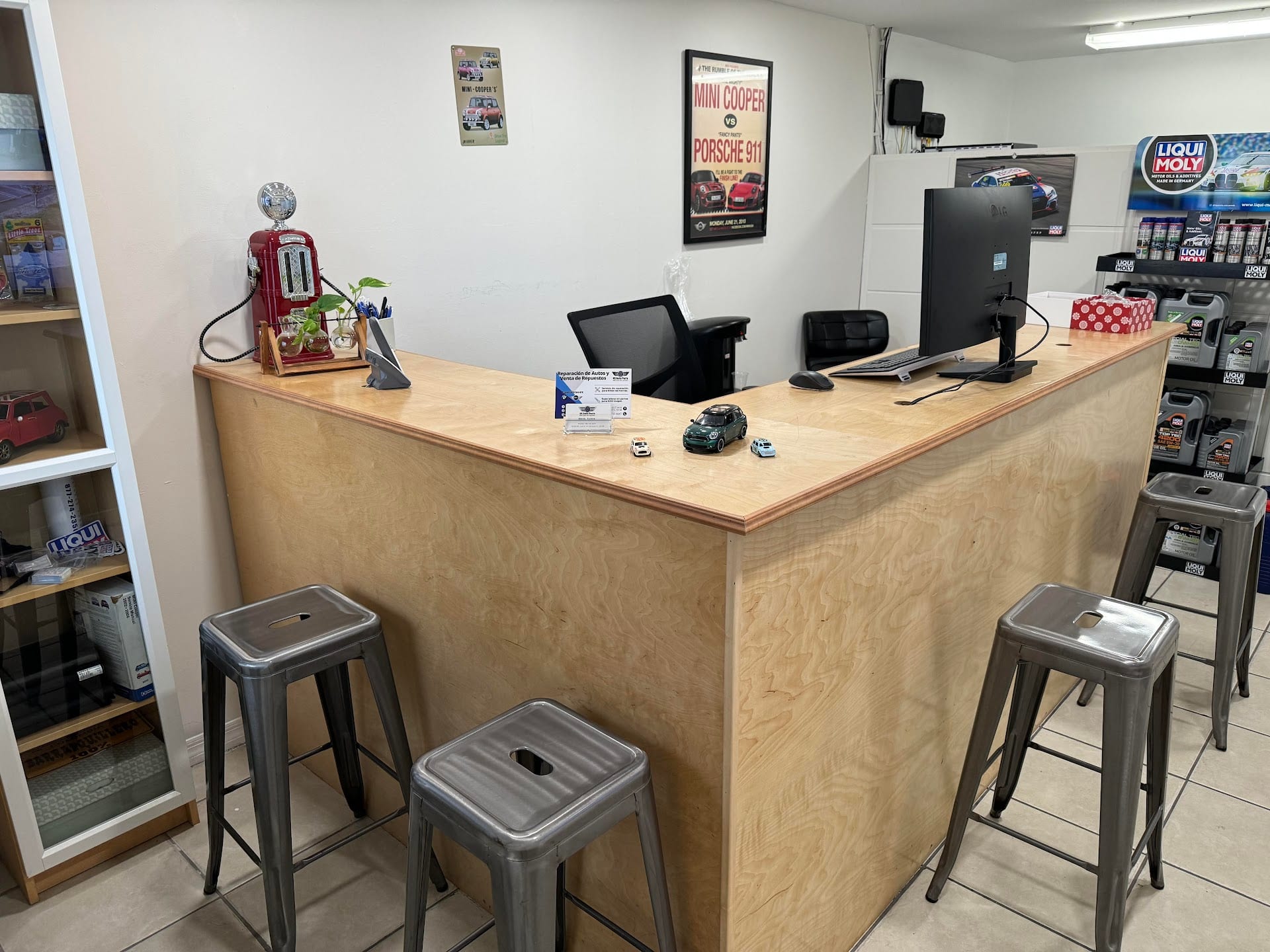 The parts counter at the front of the shop.